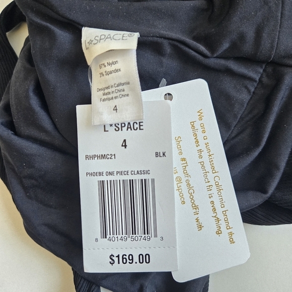 New L*Space Phoebe Classic Ribbed Black One Piece Swimsuit NWT Size 4/XS - Picture 12 of 13